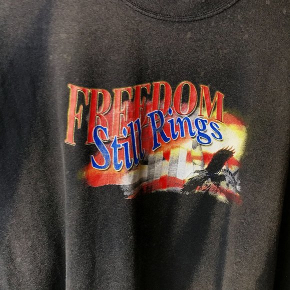 Bleached Vintage Freedom Still Rings Make No Mistake T Shirt Adult Black XL Logo - Picture 7 of 16